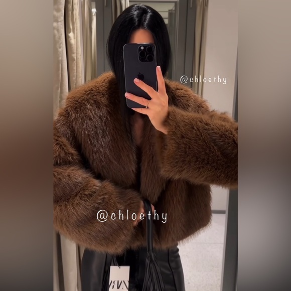 Zara FAUX FUR SHORT COAT - Picture 14 of 16